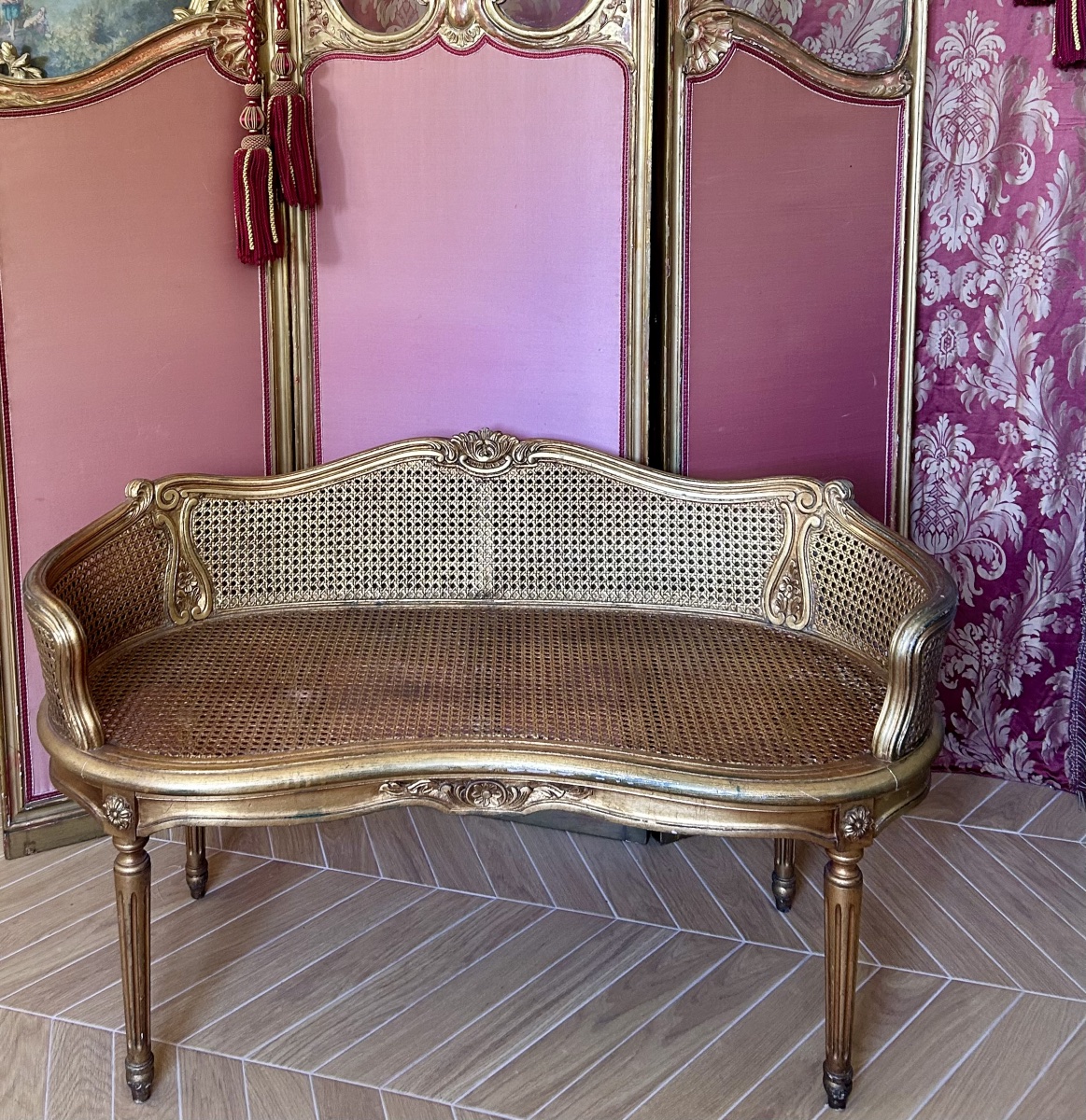 Banquette en Bois Doré et Sculpté - XXème Siècle-photo-5