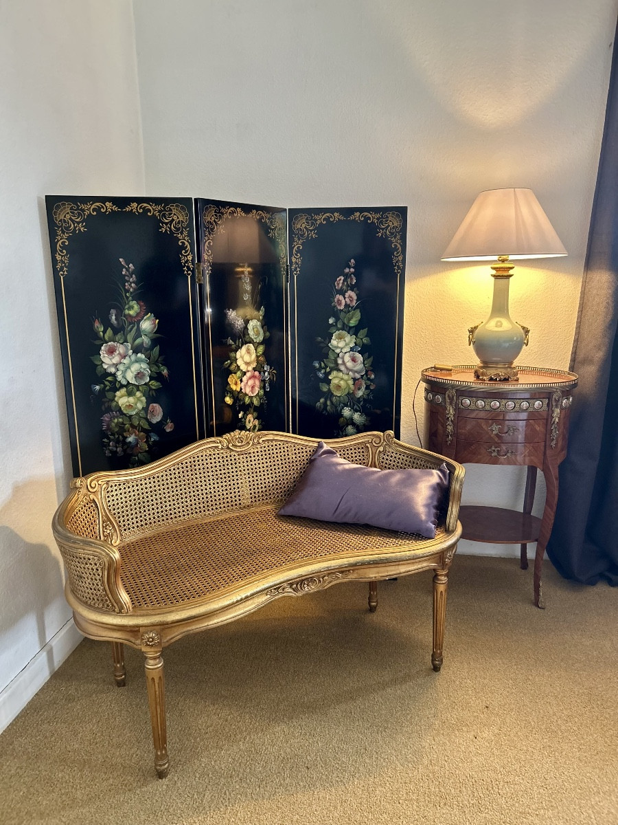 Banquette en Bois Doré et Sculpté - XXème Siècle