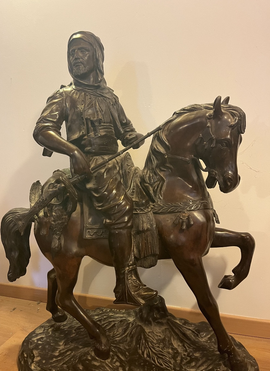Bronze Sculpture “arab Horseman Returning From The Hunt” -photo-3