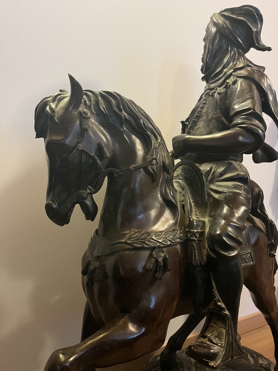 Bronze Sculpture “arab Horseman Returning From The Hunt” -photo-1