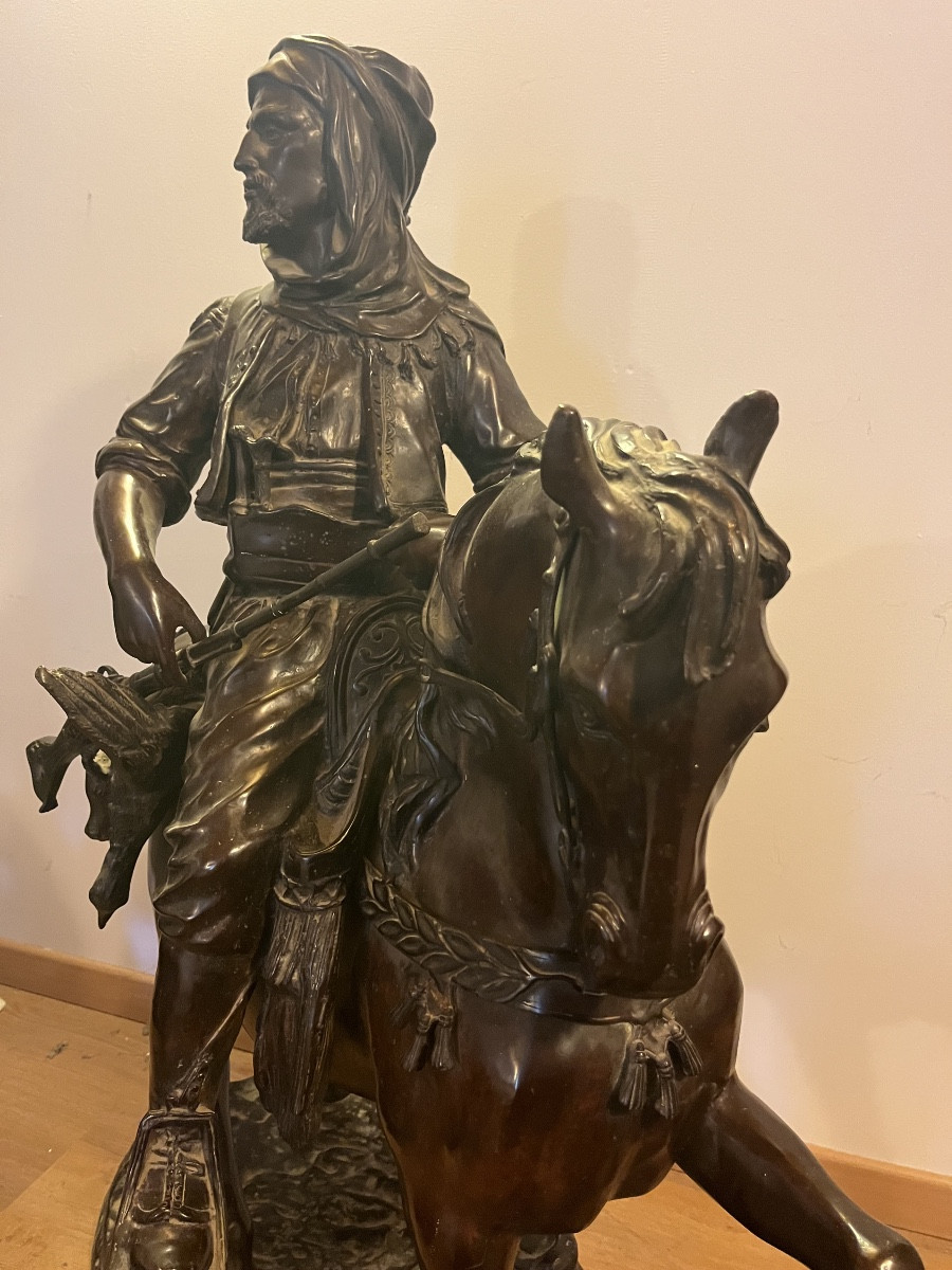 Bronze Sculpture “arab Horseman Returning From The Hunt” -photo-4