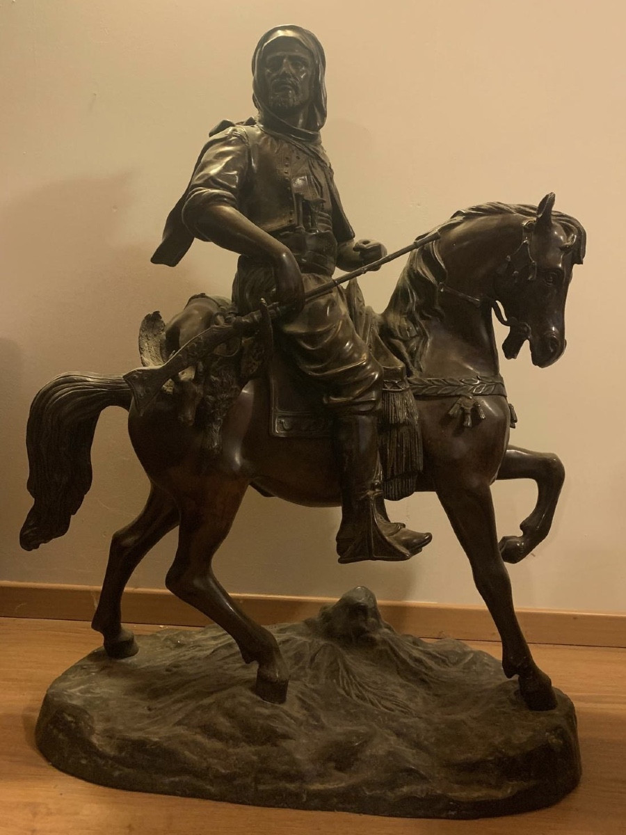 Bronze Sculpture “arab Horseman Returning From The Hunt” -photo-7