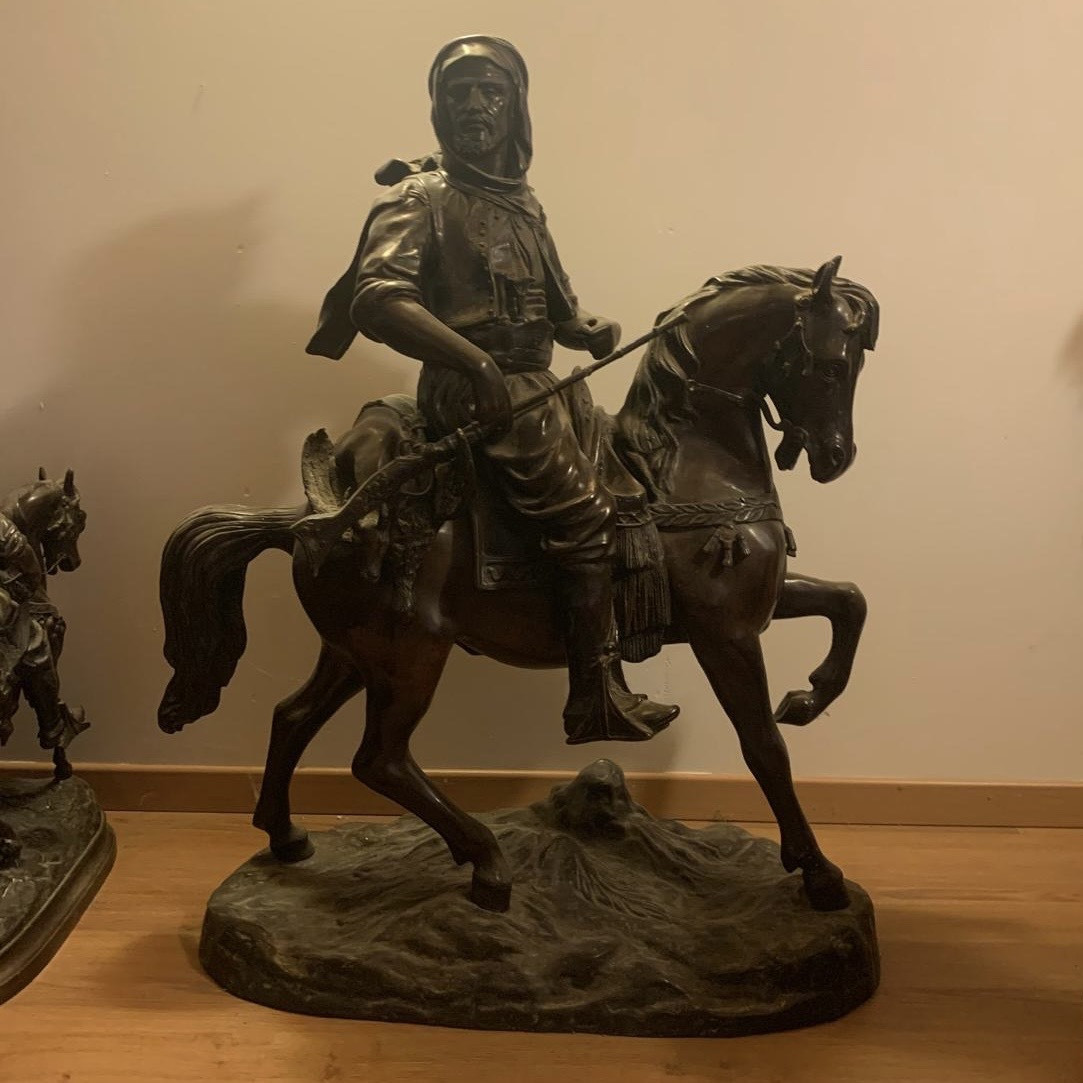 Bronze Sculpture “arab Horseman Returning From The Hunt” -photo-8