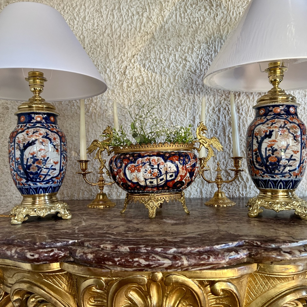 Pair Of 19th Century Imari Porcelain Lamps -photo-2