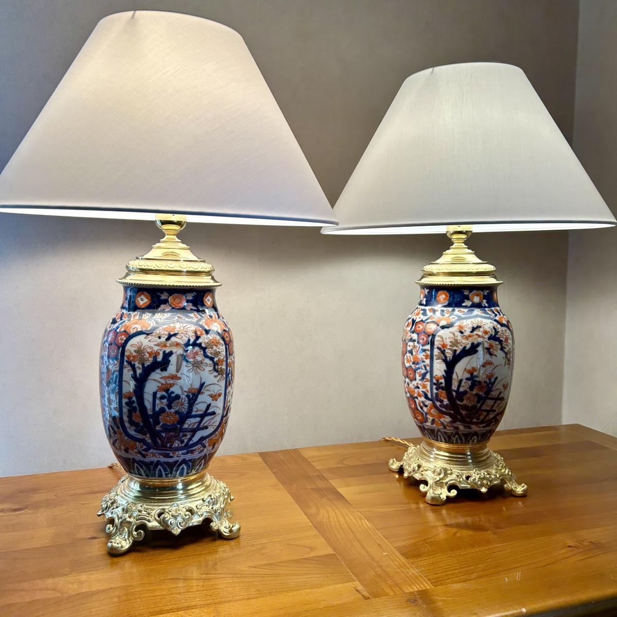 Paire de Lampes en Porcelaine IMARI - XIXe Siècle -photo-2