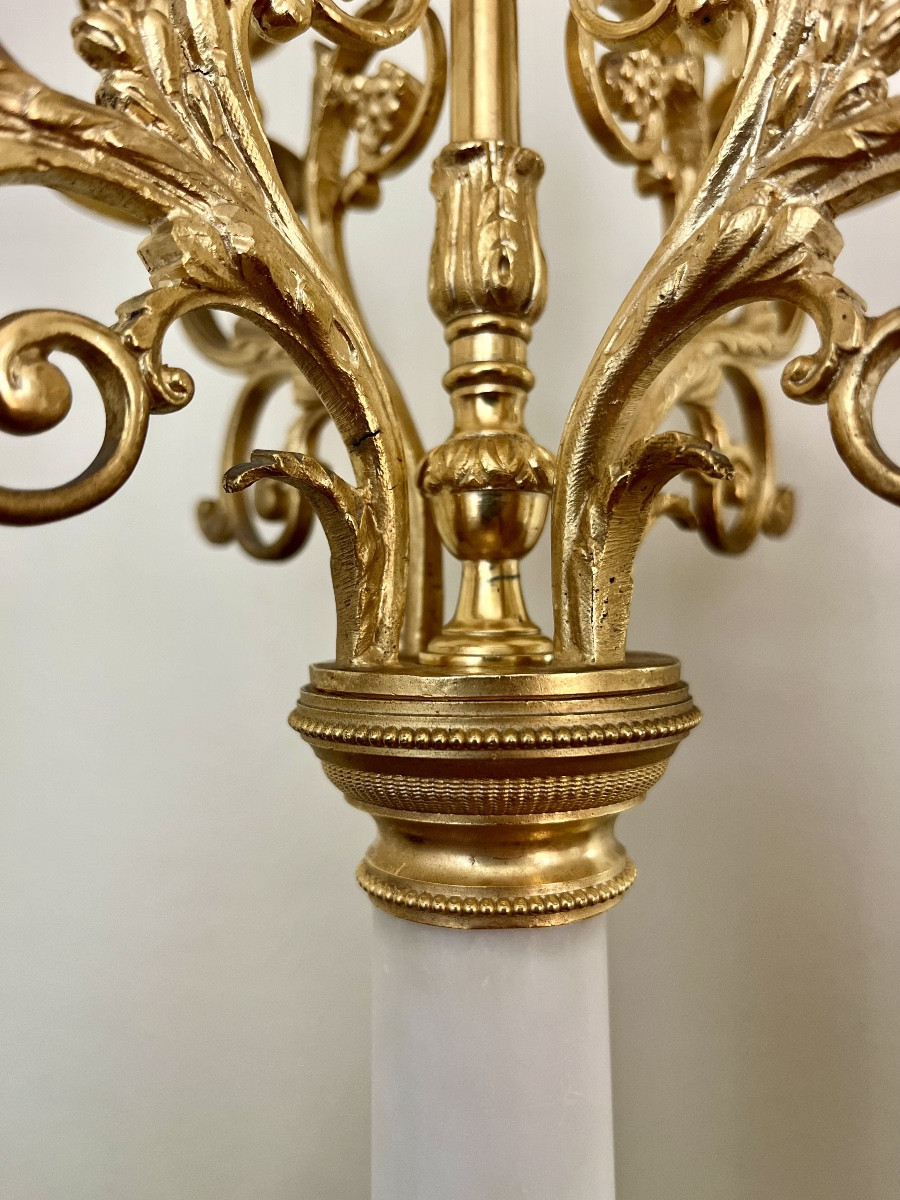 Pair Of White Marble And Gilded Bronze Candelabra - 19th Century-photo-3