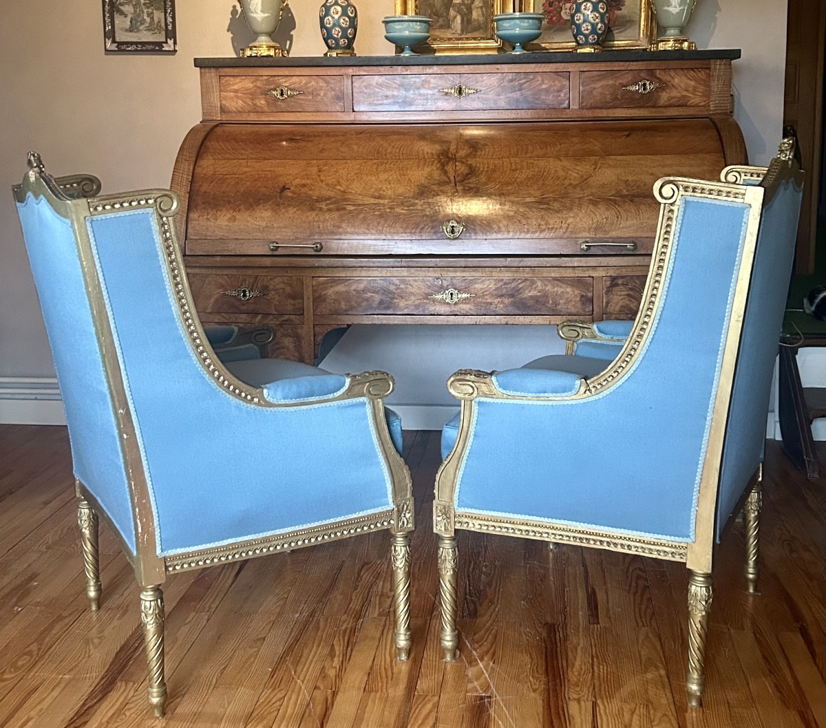 Paire de Bergères à Oreilles de Style Louis XVI vers 1900-photo-1