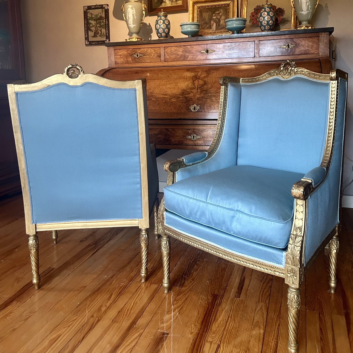 Paire de Bergères à Oreilles de Style Louis XVI vers 1900-photo-2