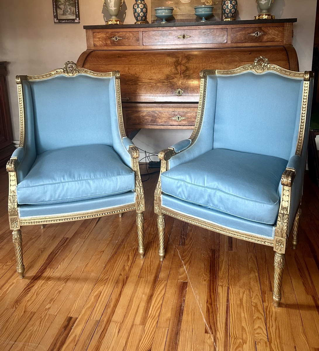 Paire de Bergères à Oreilles de Style Louis XVI vers 1900-photo-7