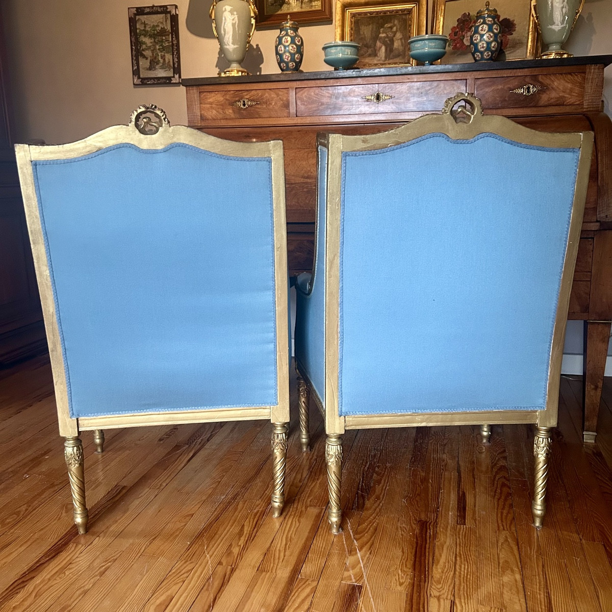 Paire de Bergères à Oreilles de Style Louis XVI vers 1900-photo-8