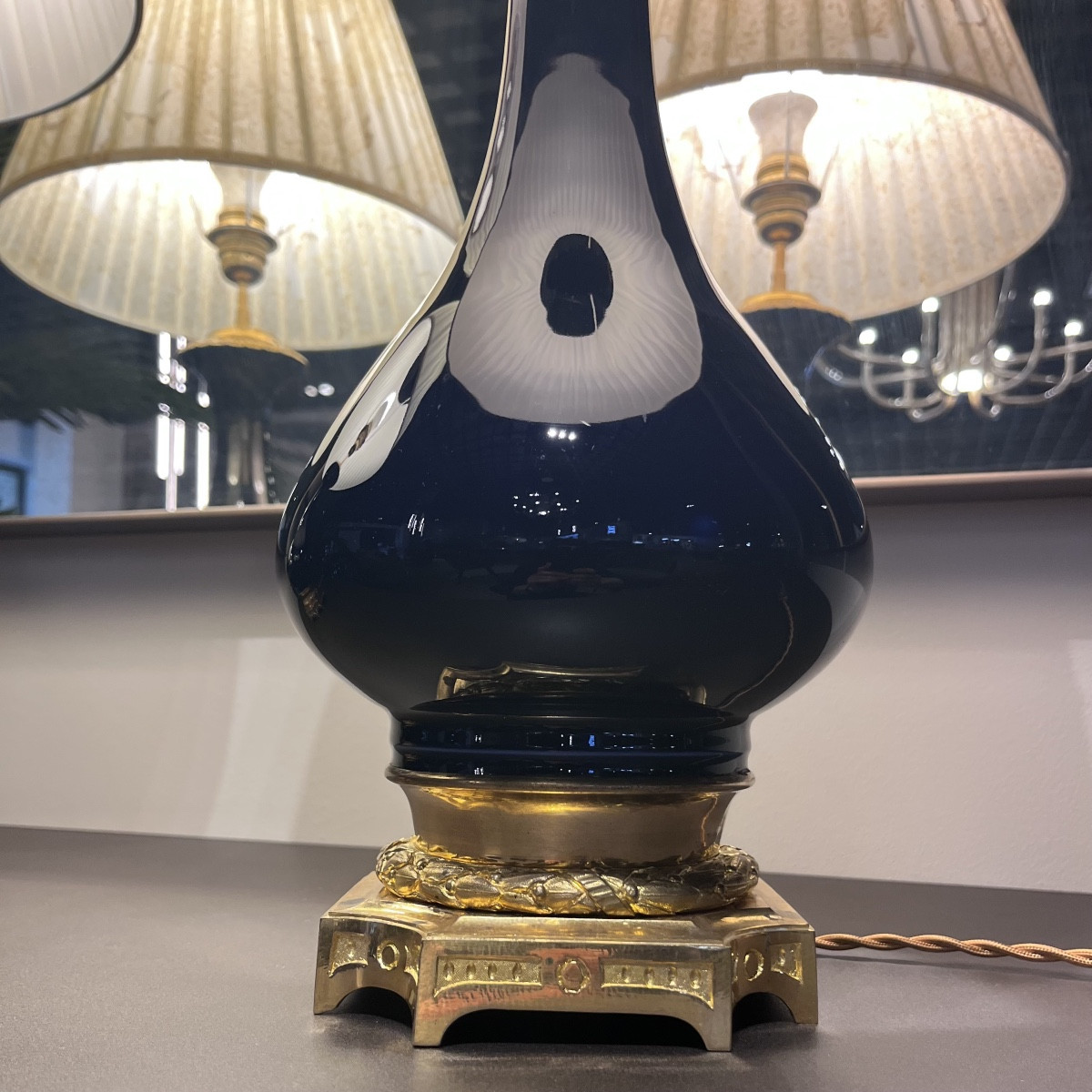 Paire de Lampes en Porcelaine Bleue Nuit Epoque XIXe Siècle-photo-4