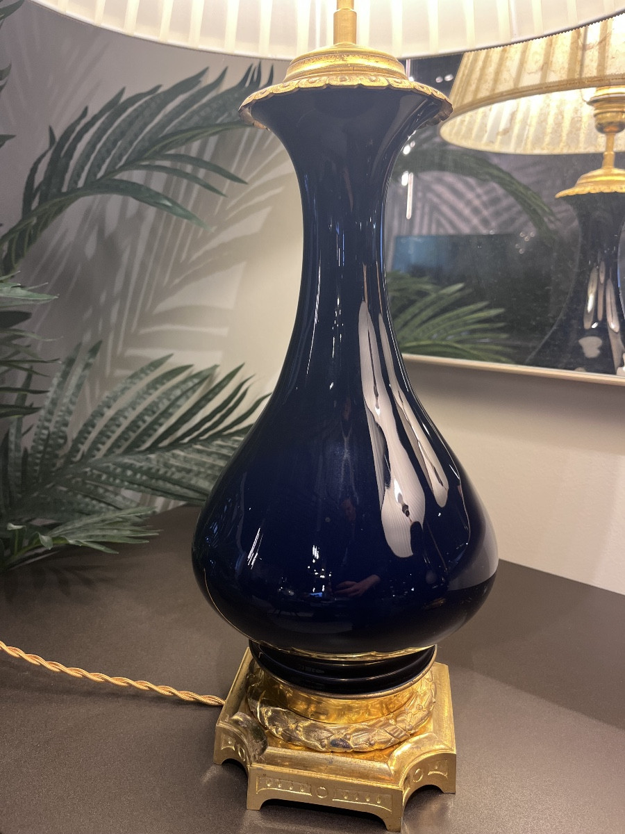 Paire de Lampes en Porcelaine Bleue Nuit Epoque XIXe Siècle-photo-3
