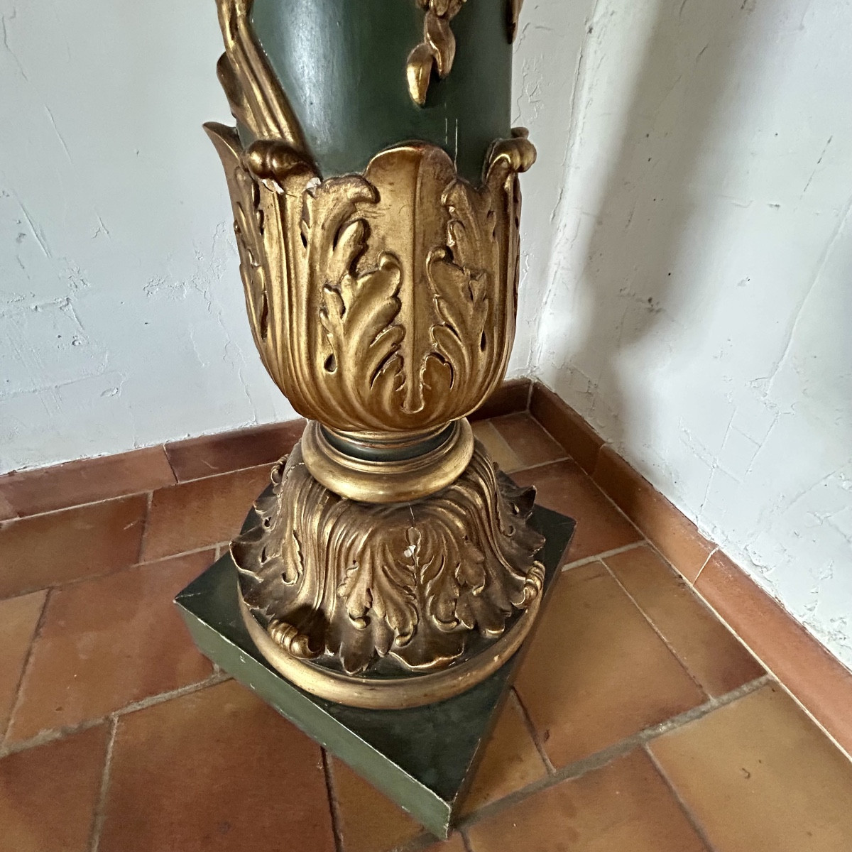 Column - Painted Wooden Pedestal - 19th Century-photo-4