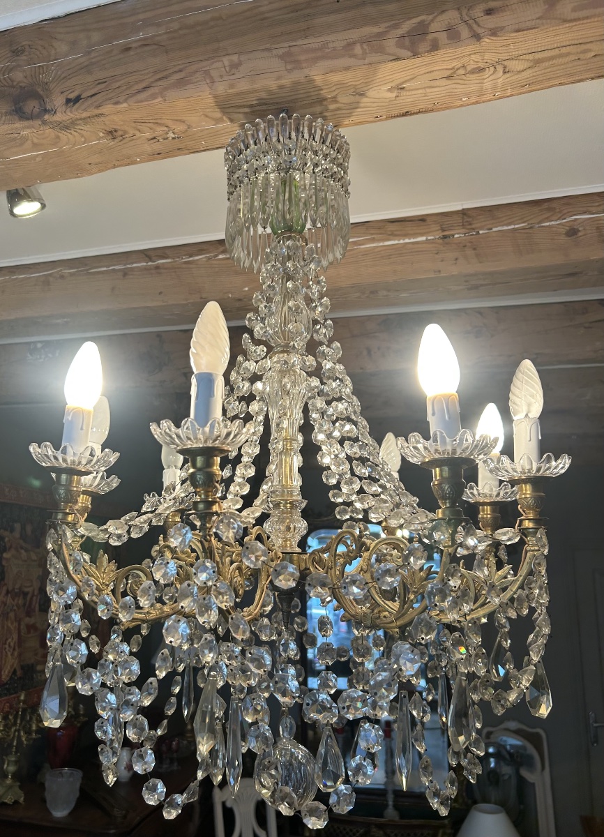 19th-century Gilded Bronze And Crystal Chandelier -photo-2