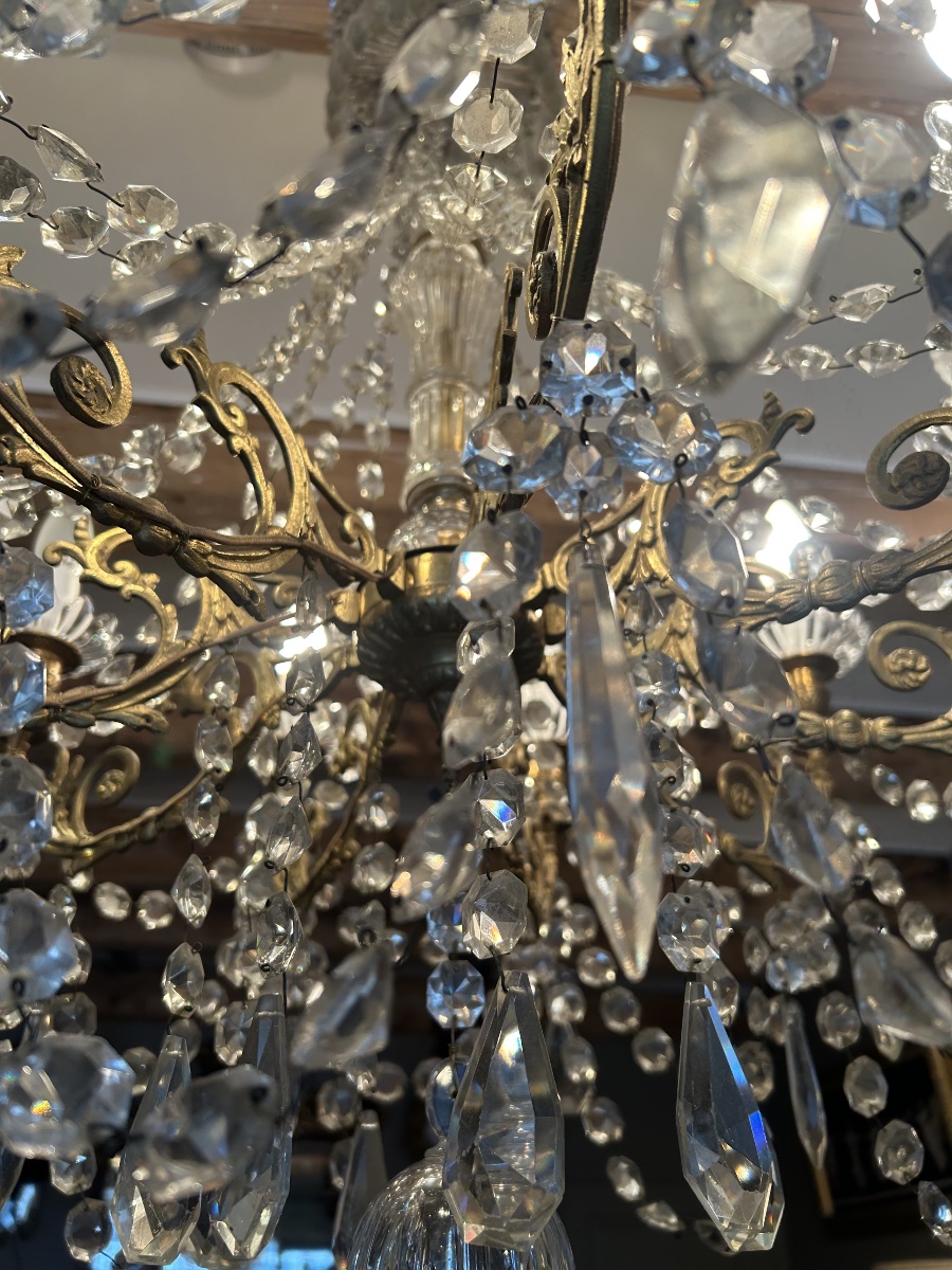 19th-century Gilded Bronze And Crystal Chandelier -photo-1