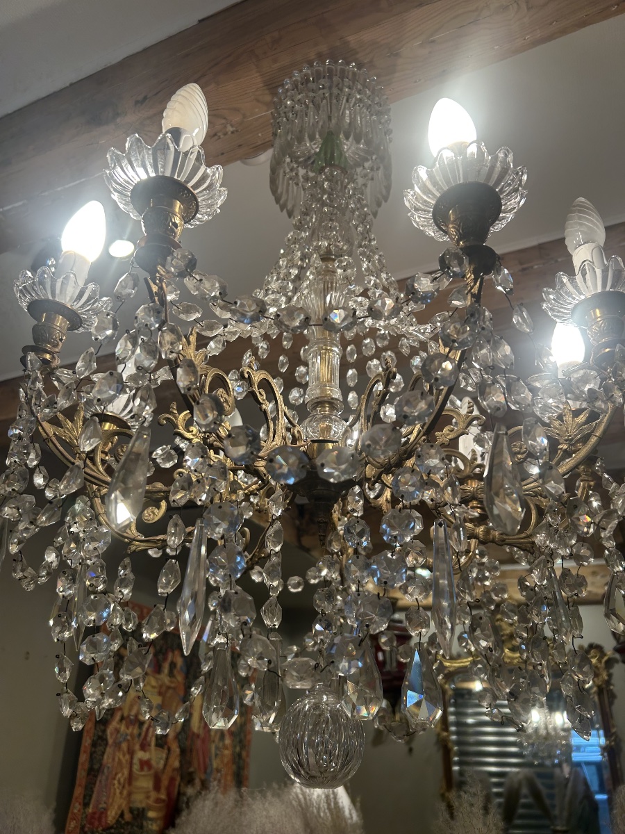 19th-century Gilded Bronze And Crystal Chandelier -photo-2