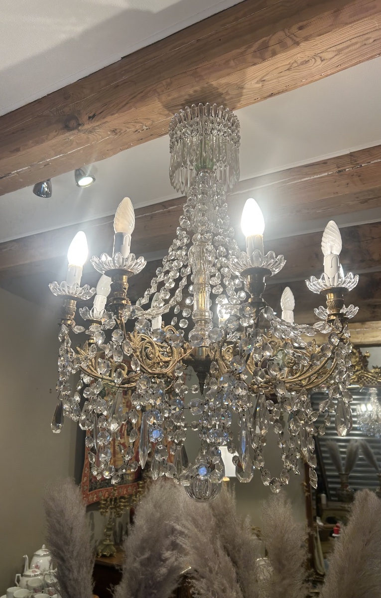 19th-century Gilded Bronze And Crystal Chandelier -photo-3