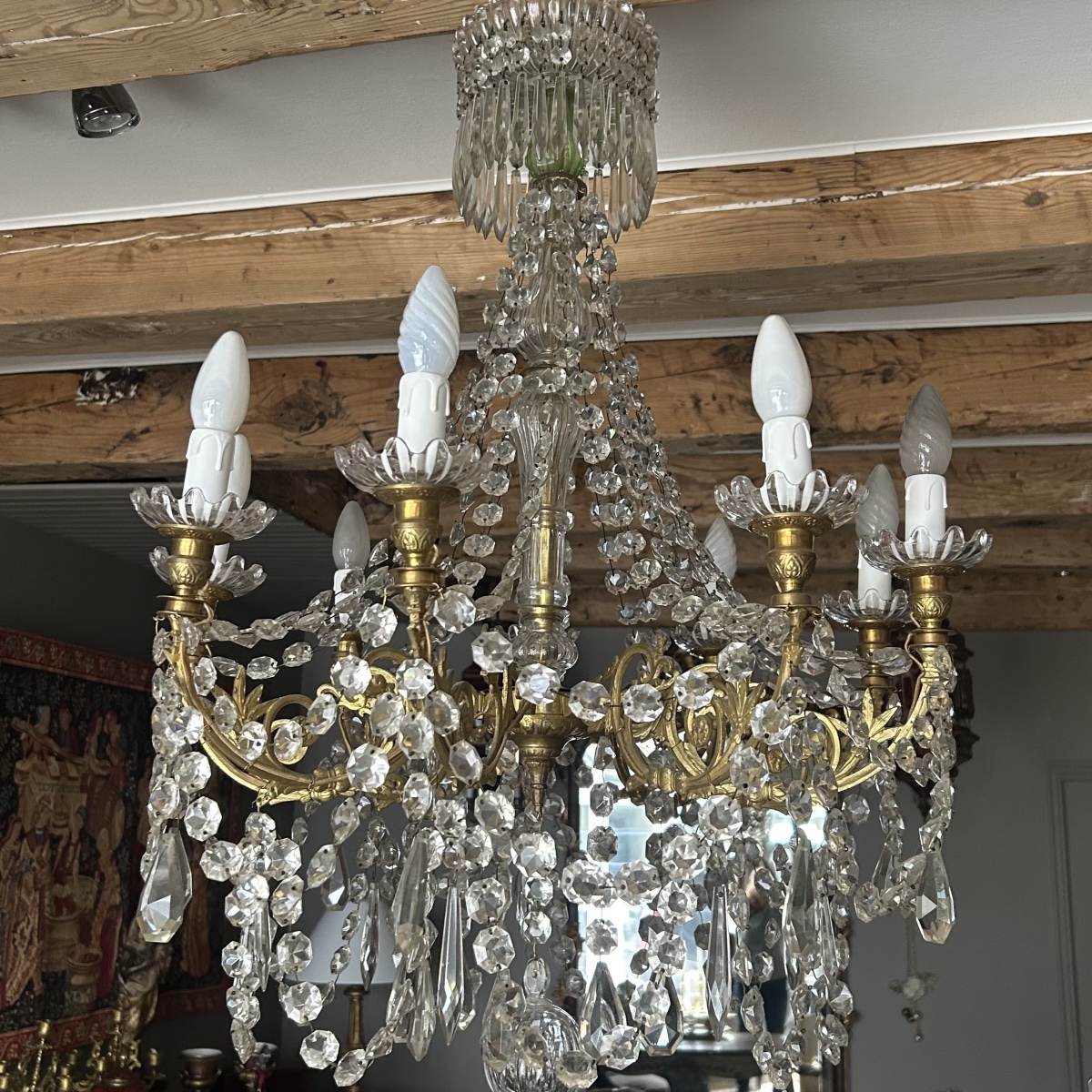 19th-century Gilded Bronze And Crystal Chandelier 