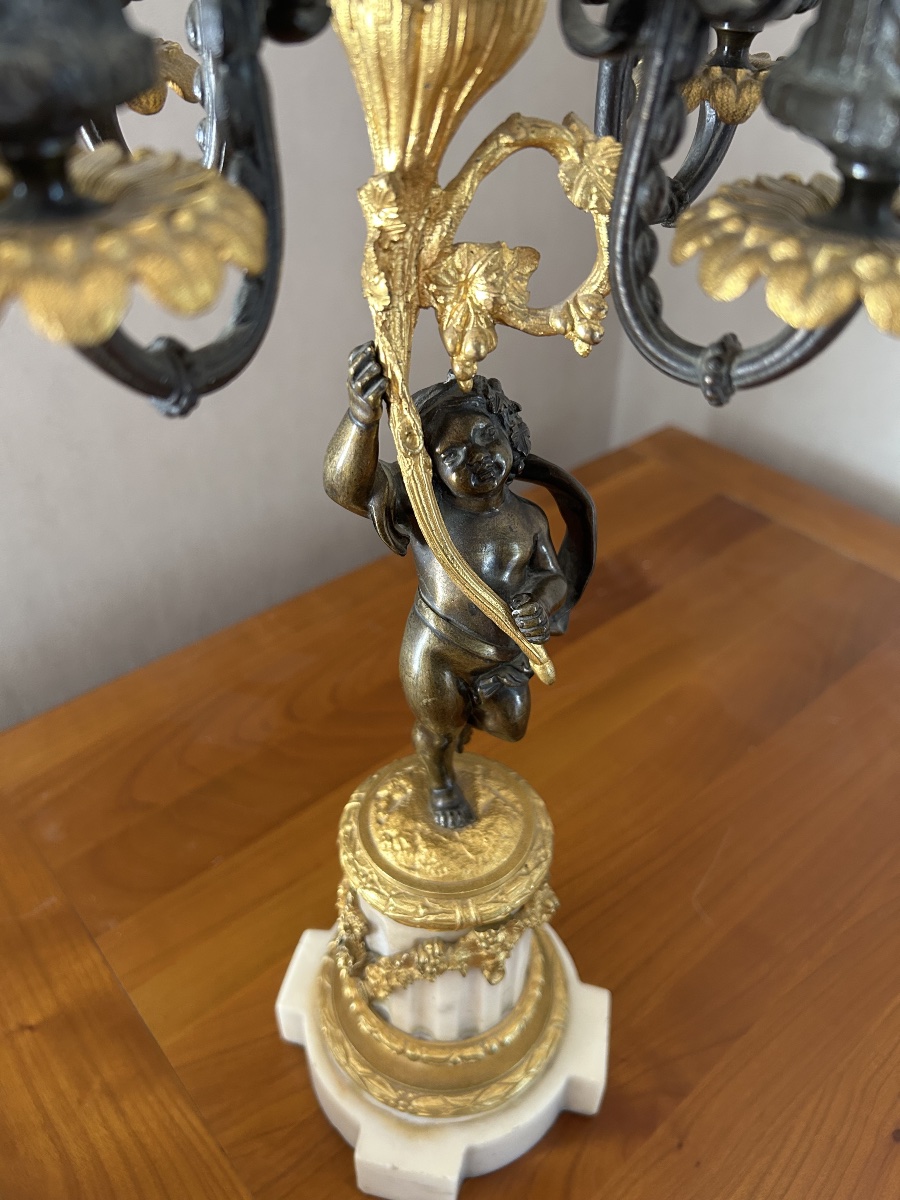 Paire de Candélabres aux Putti en Bronze - XIXème Siècle-photo-4