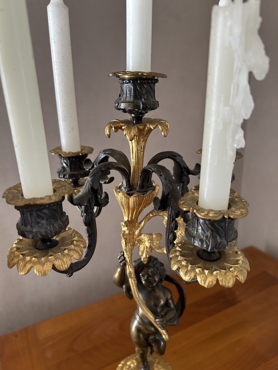 Paire de Candélabres aux Putti en Bronze - XIXème Siècle-photo-2