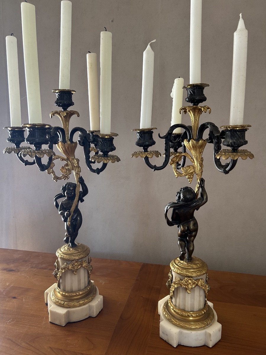 Paire de Candélabres aux Putti en Bronze - XIXème Siècle-photo-4