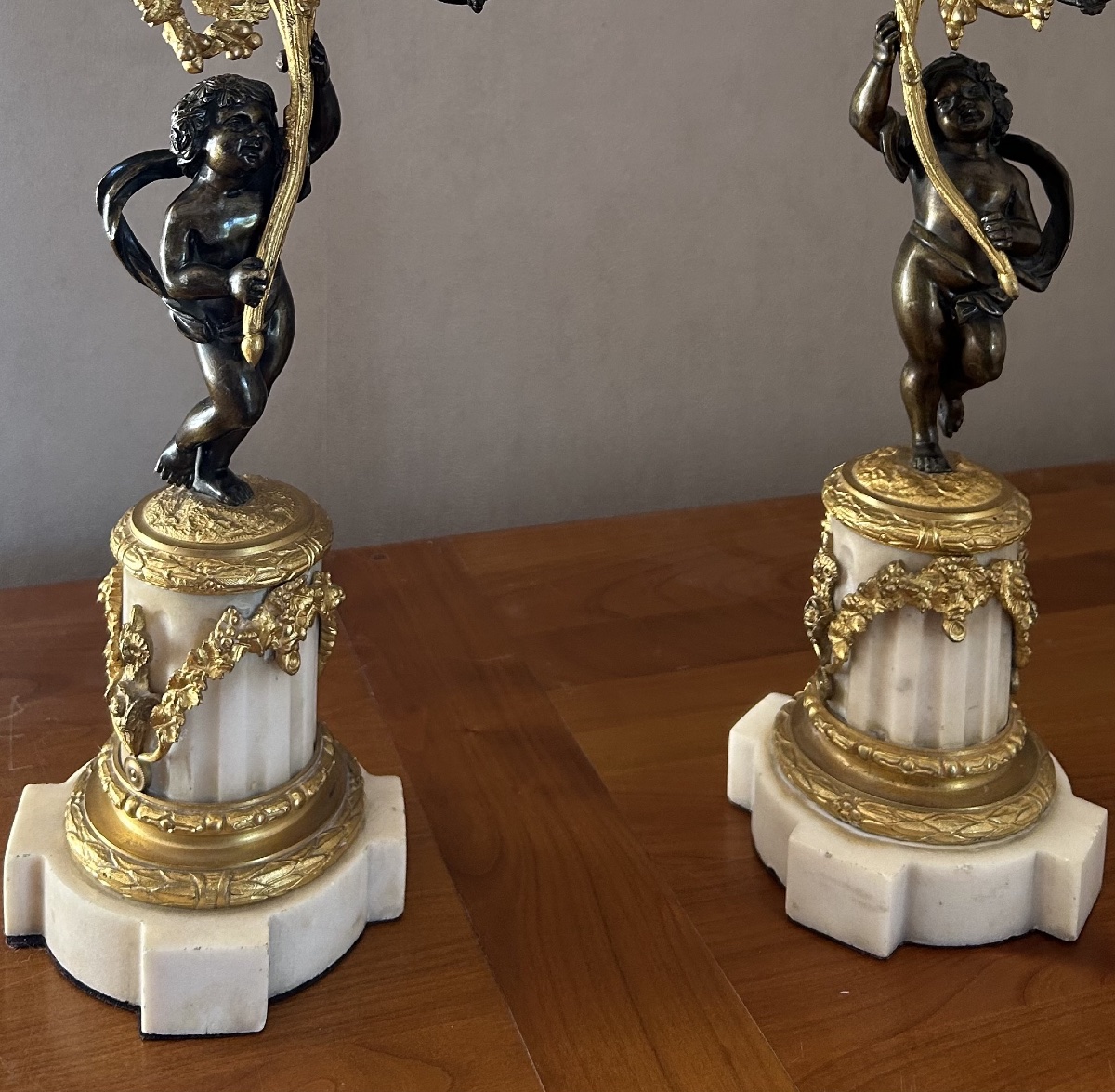 Paire de Candélabres aux Putti en Bronze - XIXème Siècle-photo-5