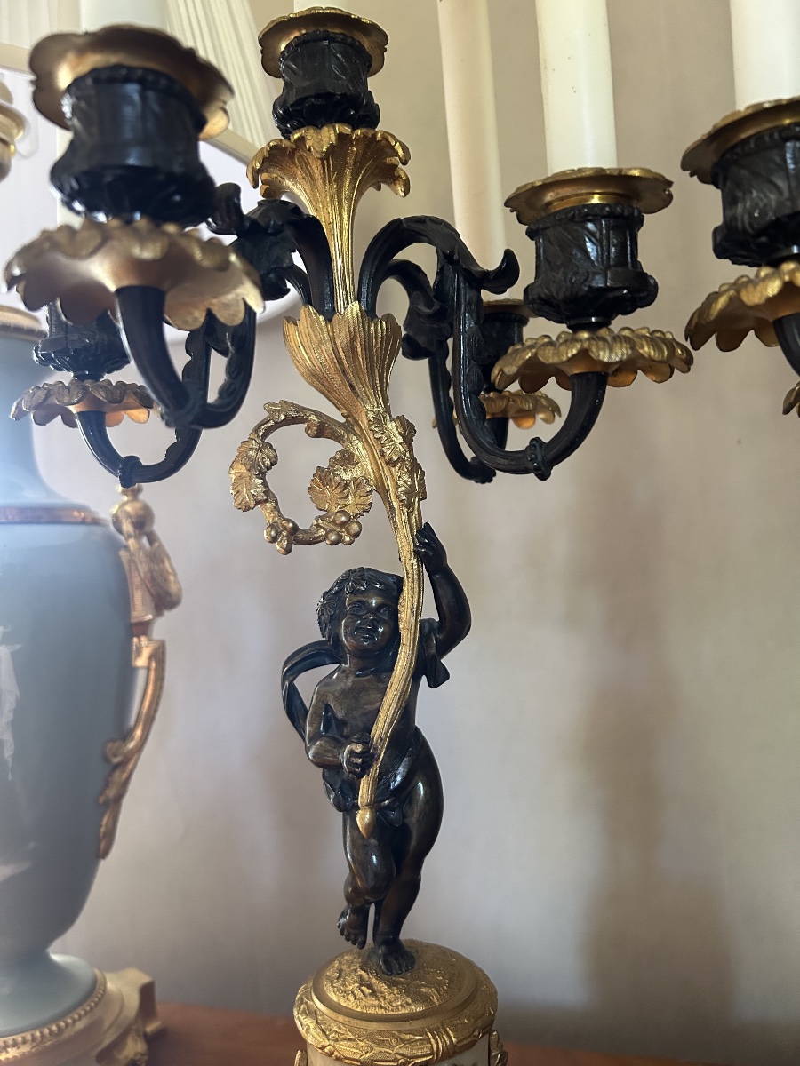 Paire de Candélabres aux Putti en Bronze - XIXème Siècle-photo-6