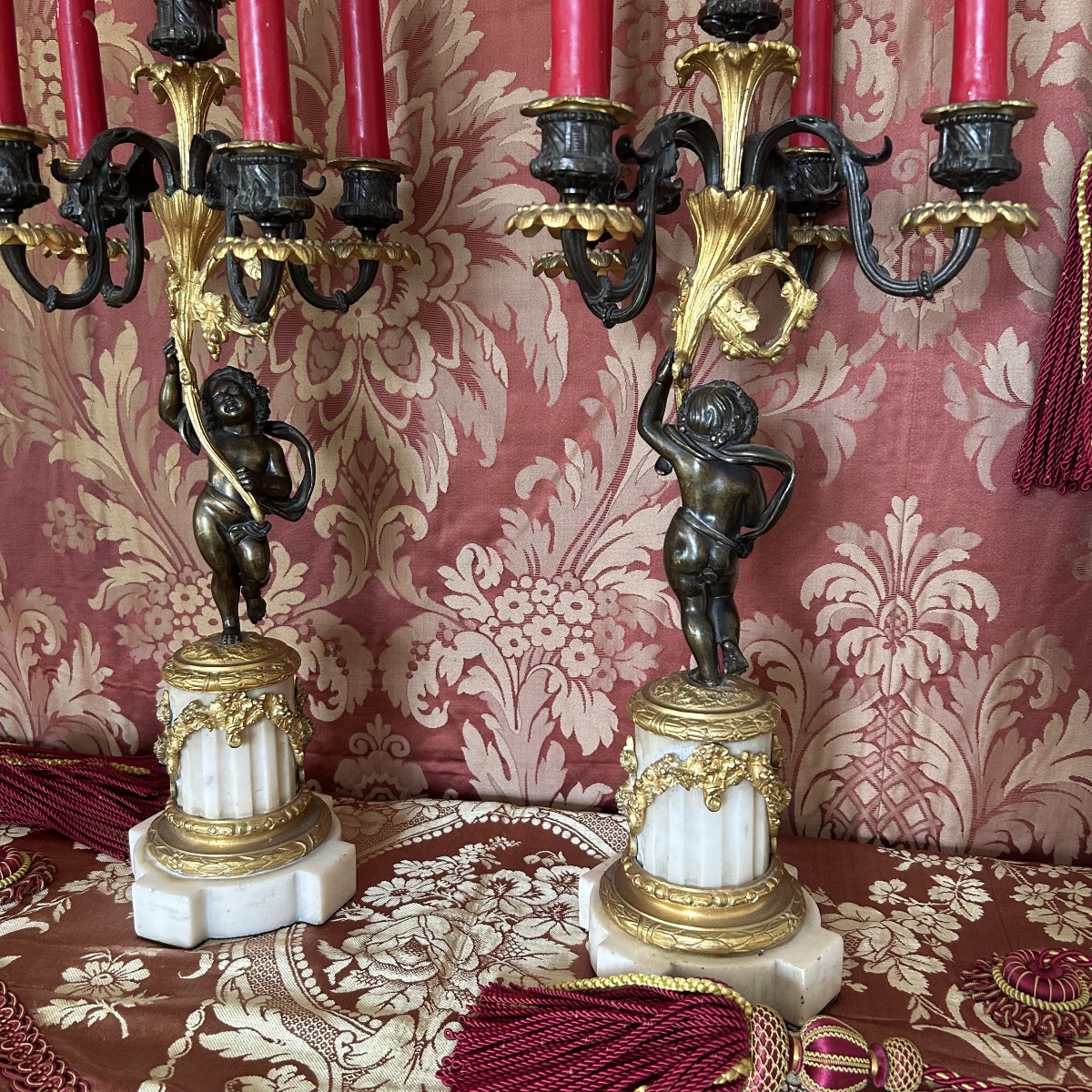 Pair Of Bronze Candelabra With Putti - 19th Century-photo-7