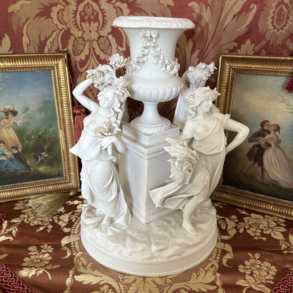Centre de Table en Porcelaine de Biscuit Allégorie "Les Quatre Saisons" - Epoque XIXe-photo-2