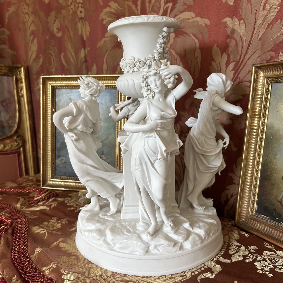 Centre de Table en Porcelaine de Biscuit Allégorie "Les Quatre Saisons" - Epoque XIXe-photo-4