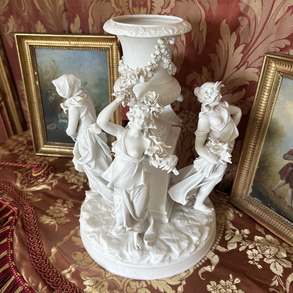 Centre de Table en Porcelaine de Biscuit Allégorie "Les Quatre Saisons" - Epoque XIXe-photo-2