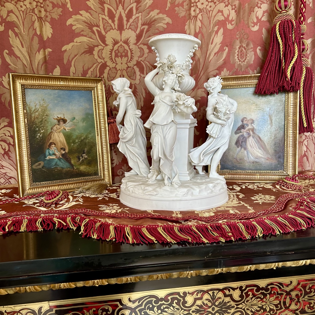Centre de Table en Porcelaine de Biscuit Allégorie "Les Quatre Saisons" - Epoque XIXe-photo-5