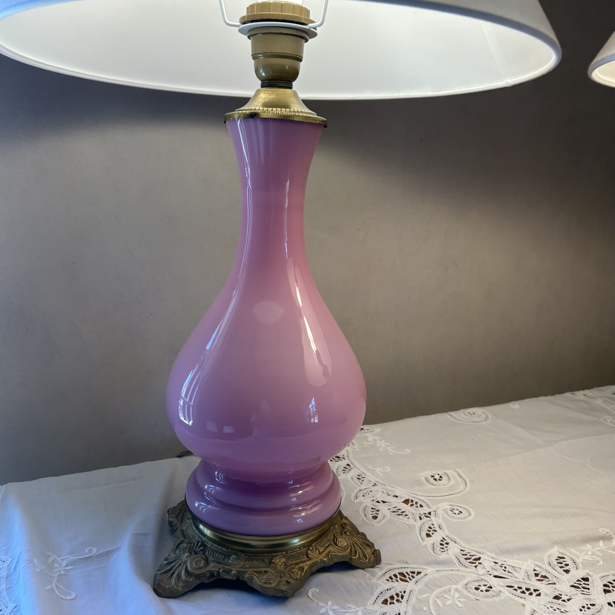 Pair Of Pink Opaline Lamps, 19th Century-photo-2