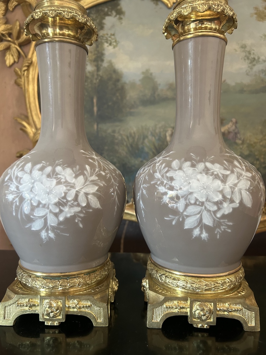 Paire de Lampes en Porcelaine Vers 1880-photo-3