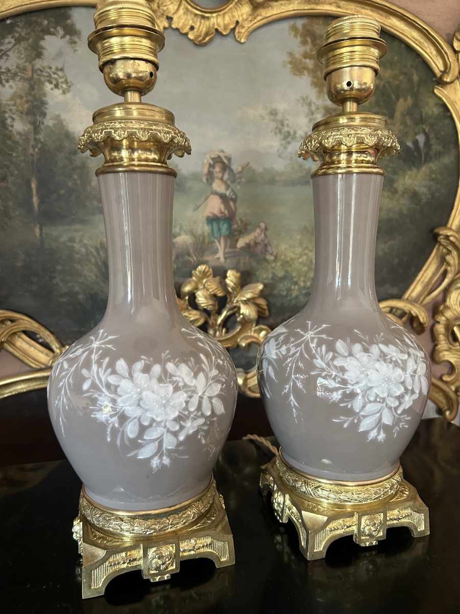 Paire de Lampes en Porcelaine Vers 1880-photo-7
