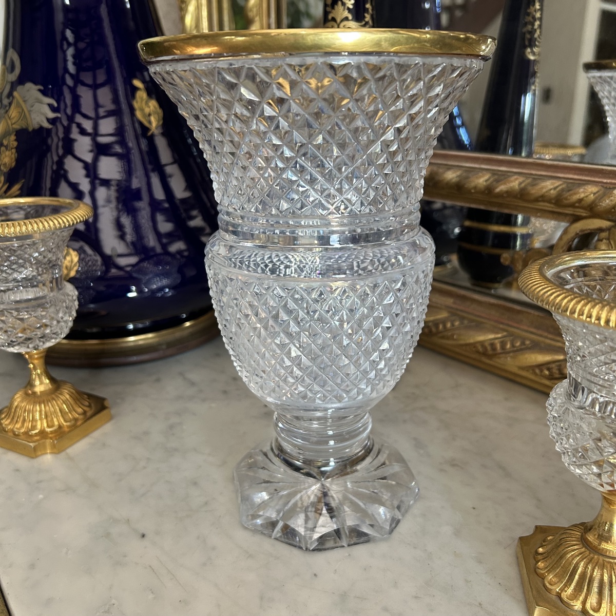Charles X-style Vase In Cut Crystal And Gilded Bronze-photo-1