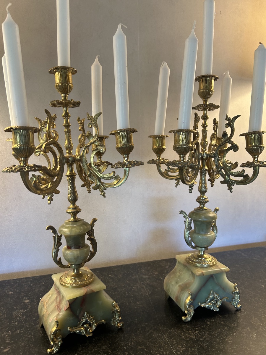 Paire de candélabres ou chandeliers de style Louis XV - Epoque  Napoléon III-photo-8