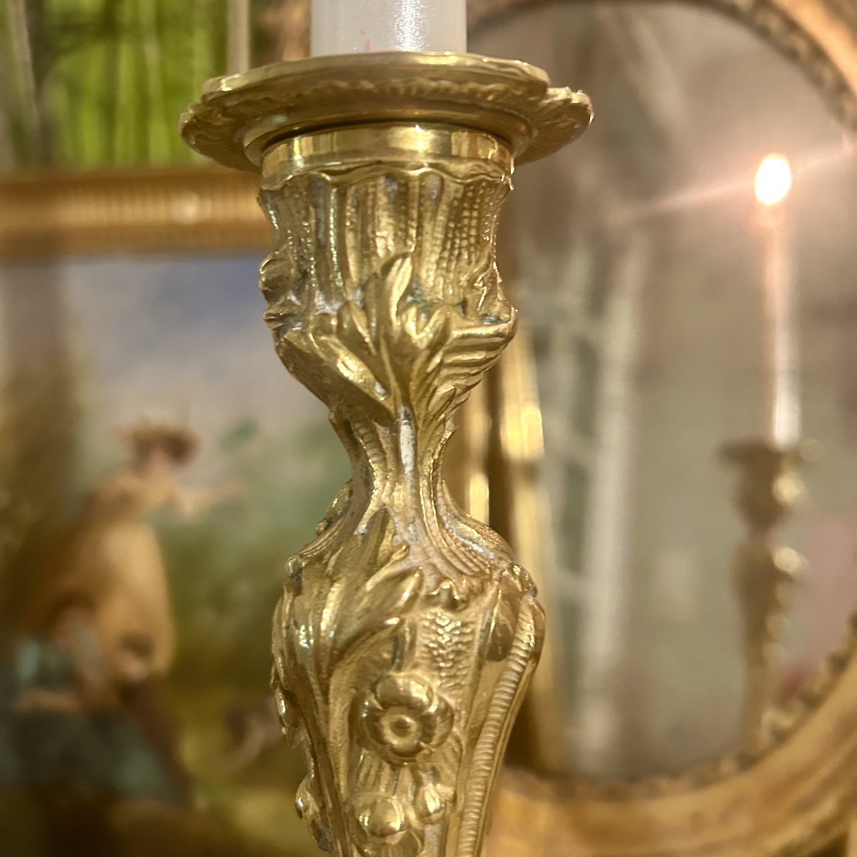Pair Of Gilded Bronze Candlesticks Or Torchholders, 18th Century-photo-1