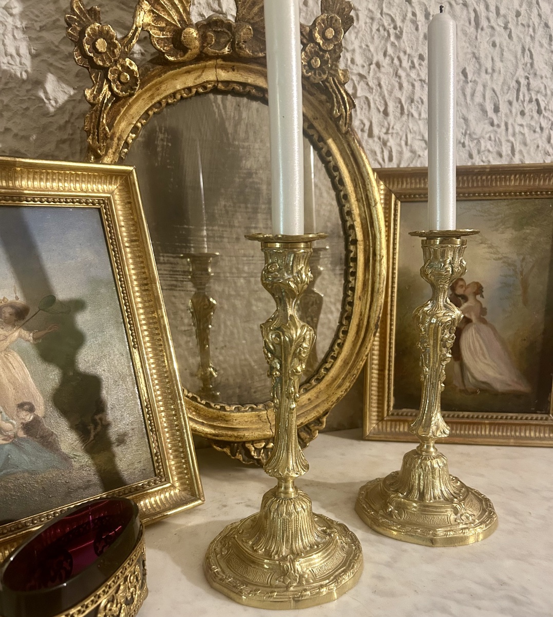 Pair Of Gilded Bronze Candlesticks Or Torchholders, 18th Century-photo-3