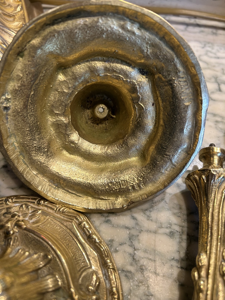 Pair Of Gilded Bronze Candlesticks Or Torchholders, 18th Century-photo-5