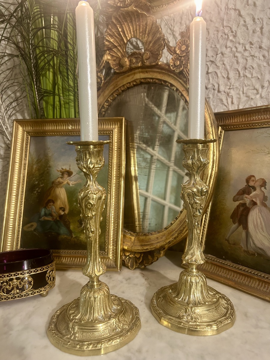 Pair Of Gilded Bronze Candlesticks Or Torchholders, 18th Century