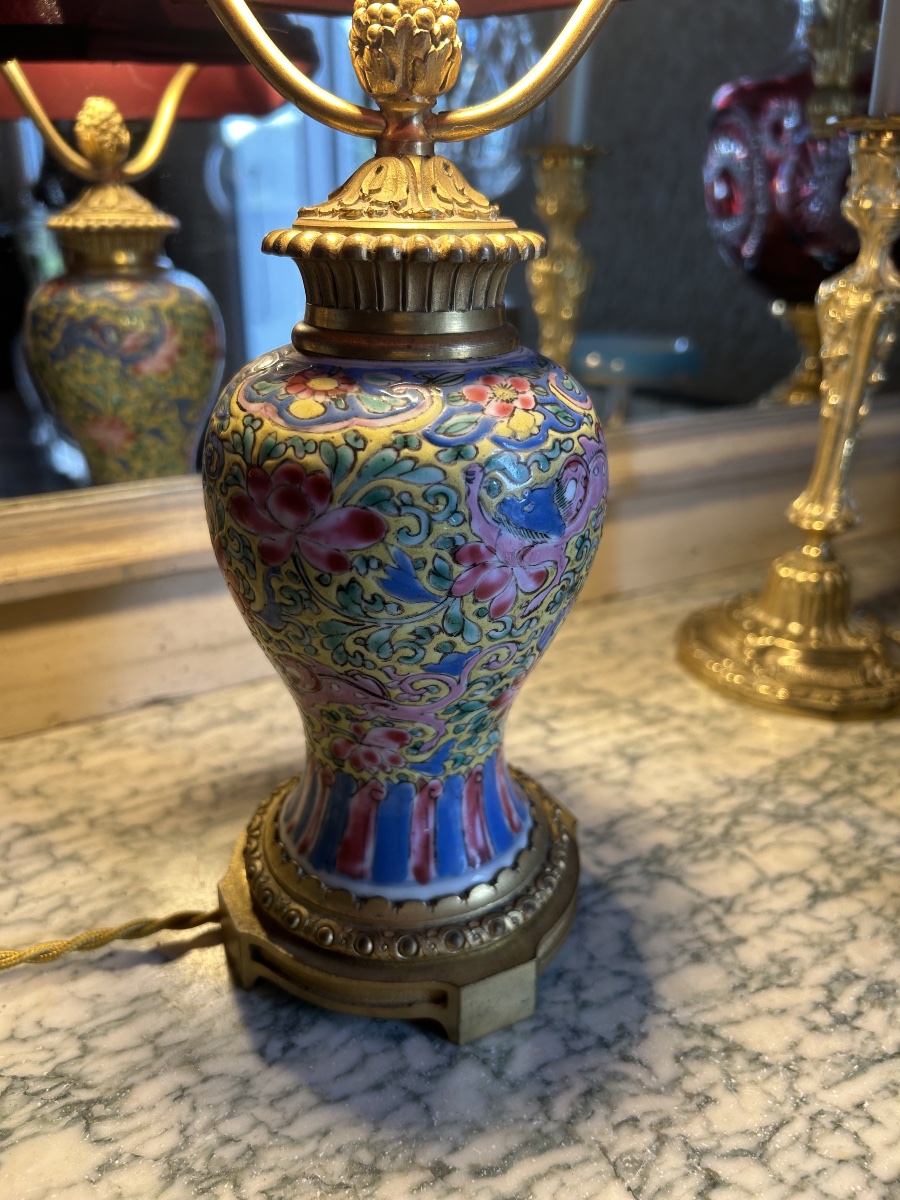 Lampe en Porcelaine Emaillée Chine vers 1900-photo-2