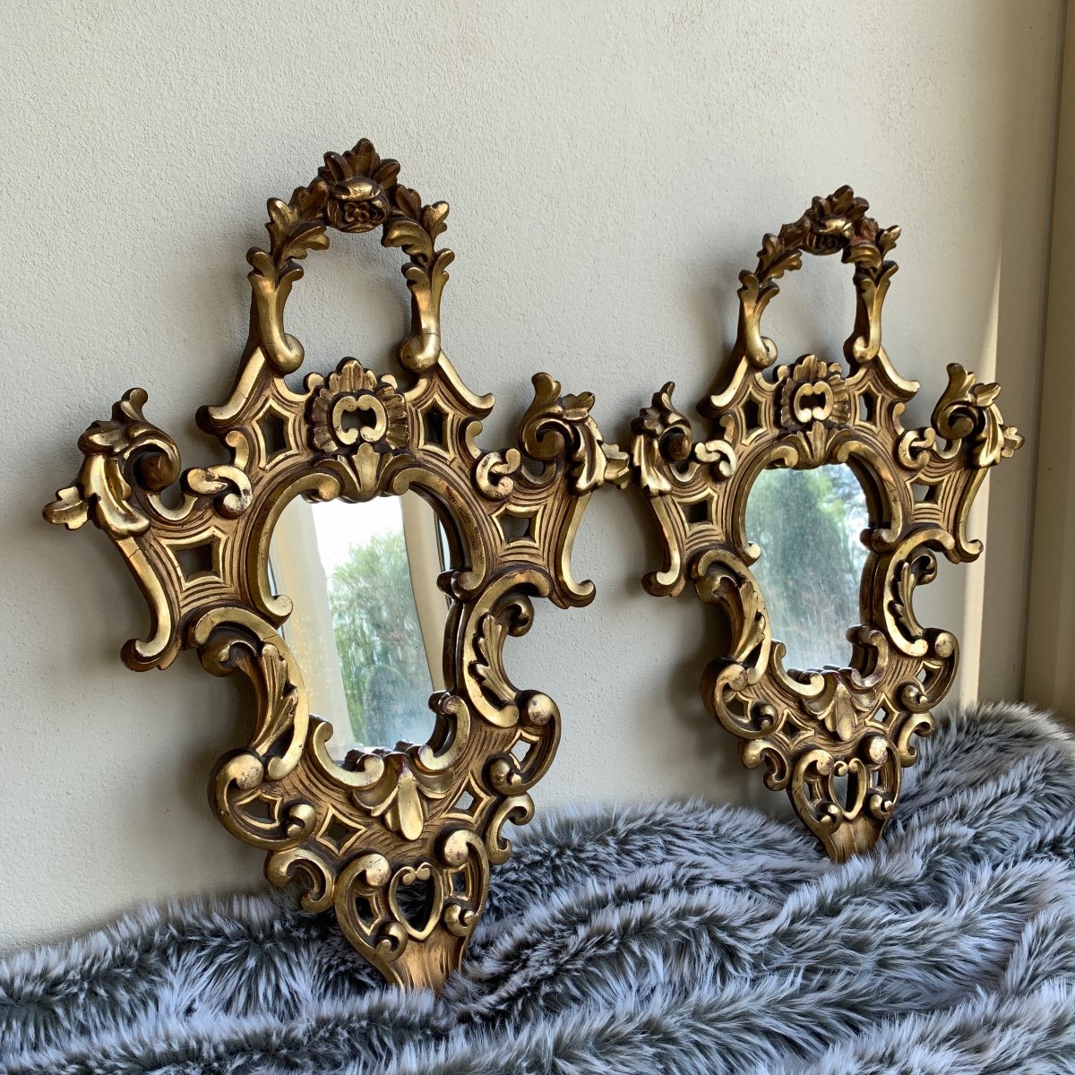 Pair Of Italian Baroque Giltwood Mirrors, 20th Century-photo-3