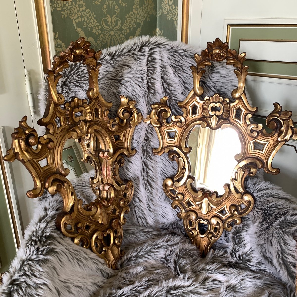 Pair Of Italian Baroque Giltwood Mirrors, 20th Century