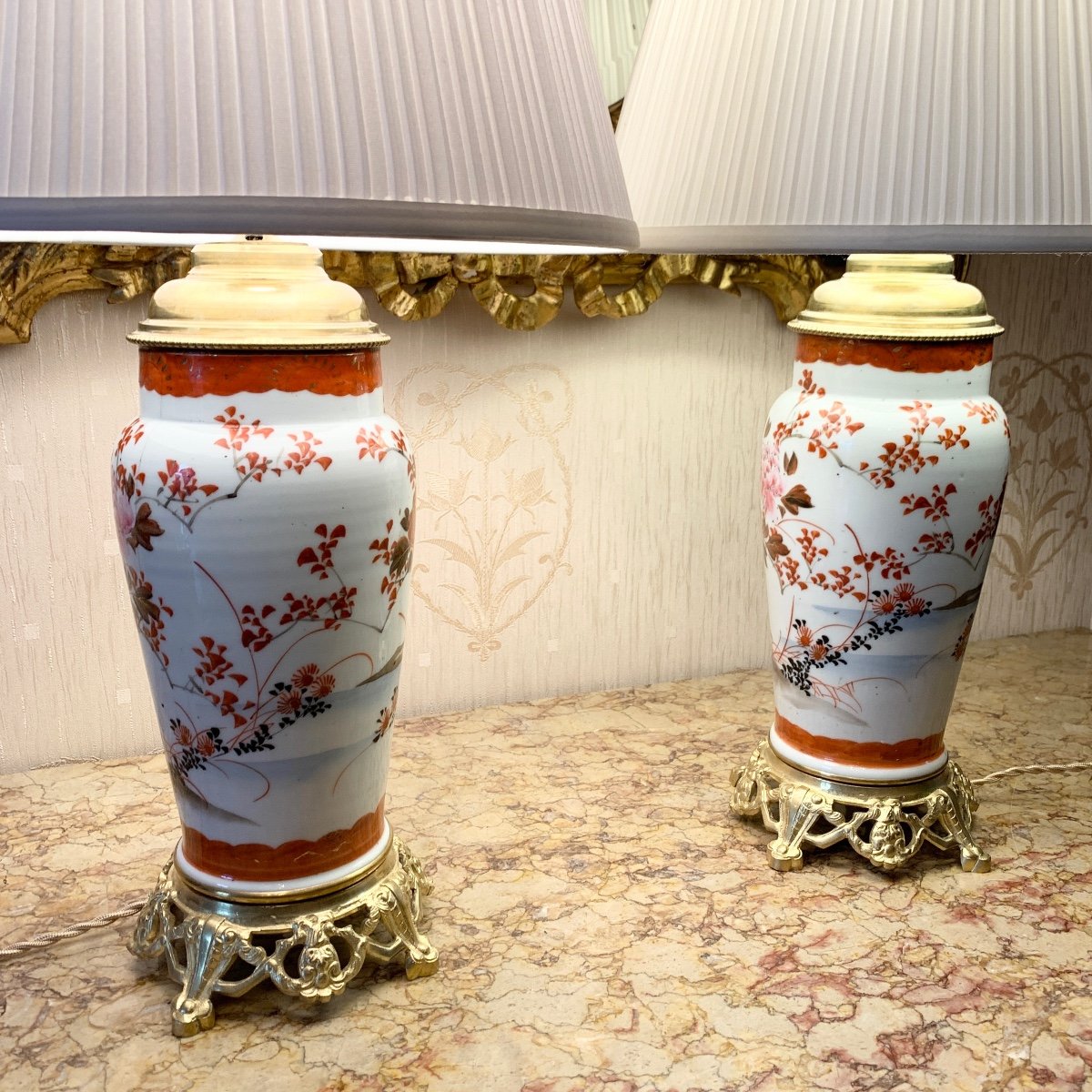 Pair Of Imari Porcelain Lamps 19th Century-photo-2