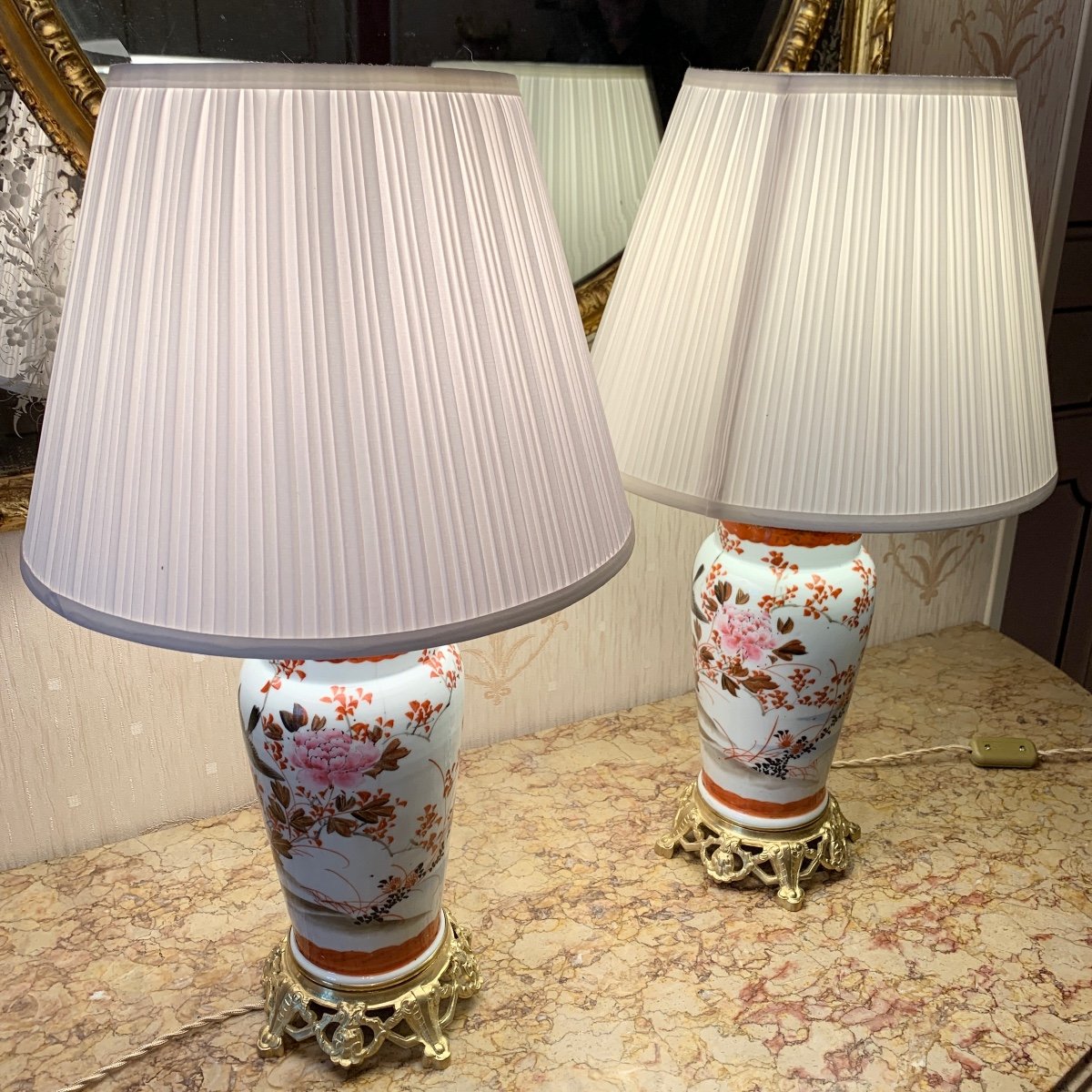 Pair Of Imari Porcelain Lamps 19th Century-photo-8
