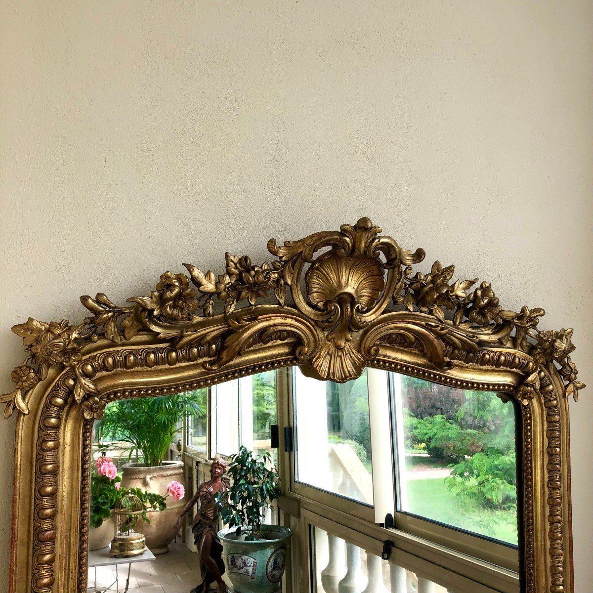 Golden Wood Mirror, Napoleon III Period, XIXth Century-photo-2