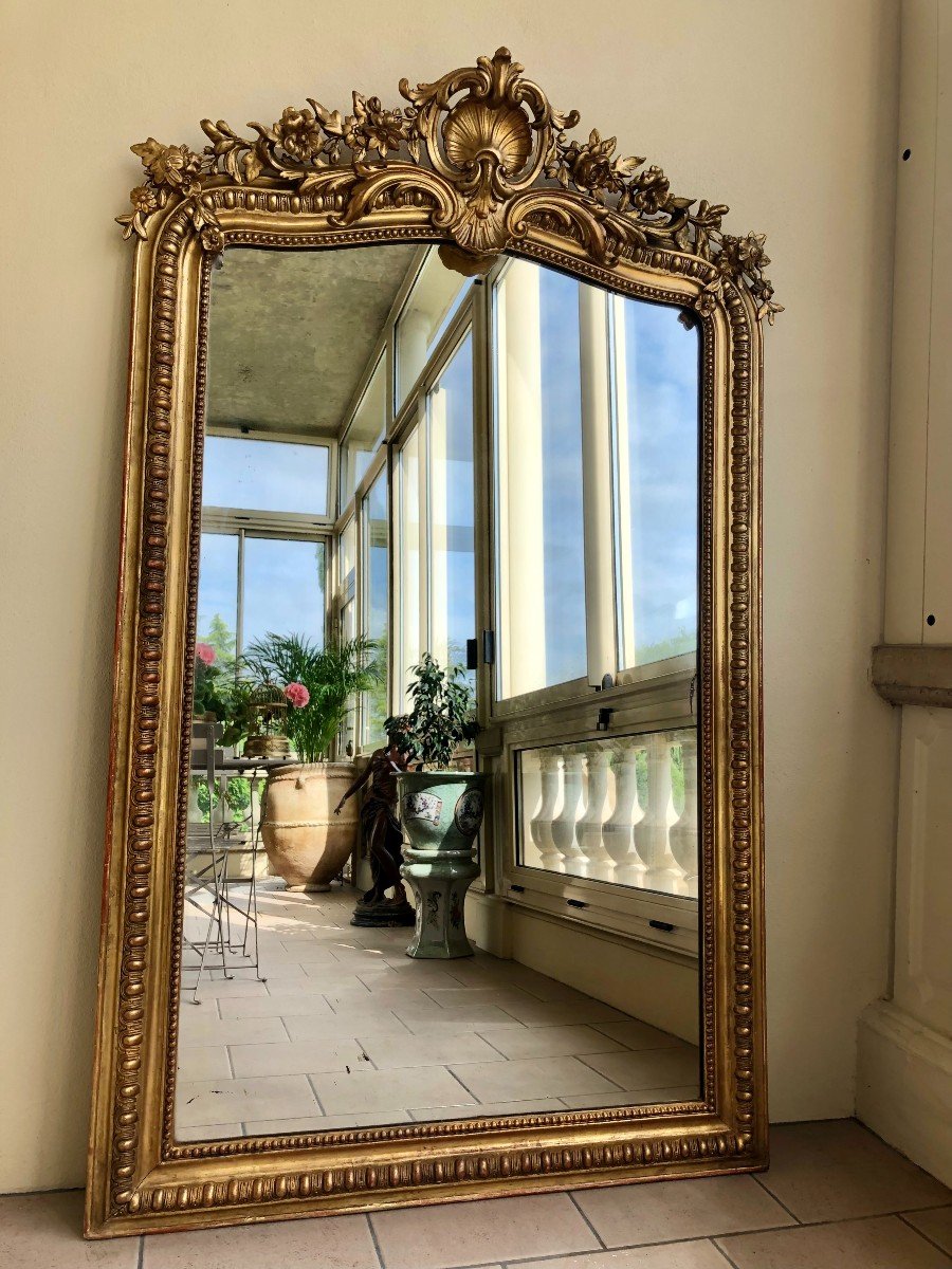 Golden Wood Mirror, Napoleon III Period, XIXth Century-photo-5