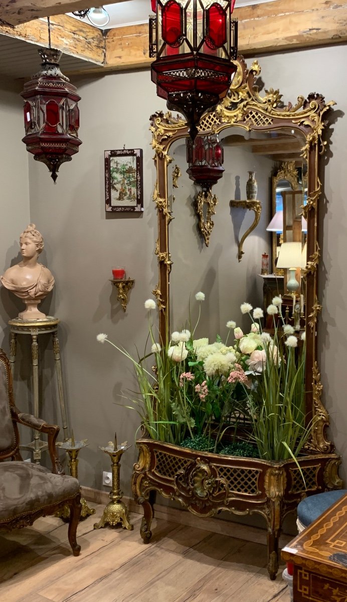 Wooden Mirror And Its 19th Century Planter-photo-2