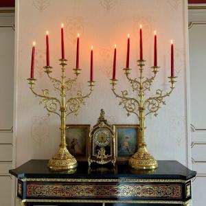 Pair Of Gilded Bronze Candelabras - 19th Century